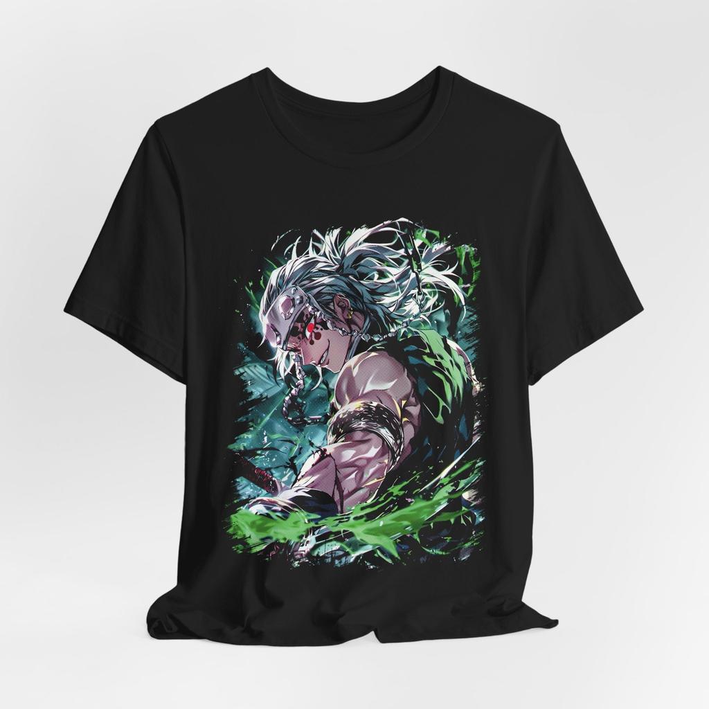 Anime Warrior Tengen Uzui T-Shirt | Dynamic Green Energy Illustration