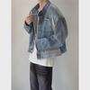 Men's Retro Washed Denim Jacket with Raw Edges and Stand Collar – Korean Short Jacket with Shoulder Pads for Autumn.