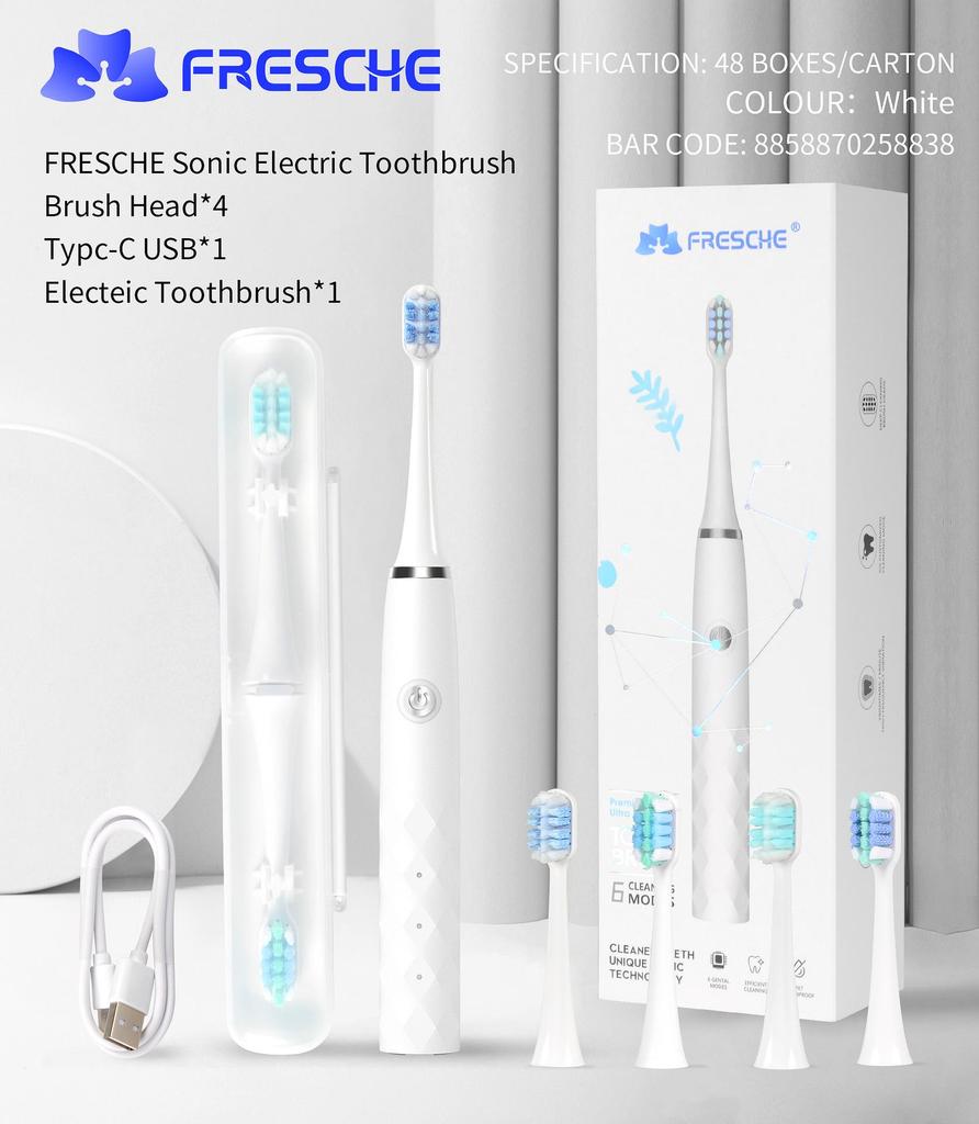 Электрическая зубная щетка Kasha Sonic, 6 скоростей, зарядка через USB, водонепроницаемость IPX7, длительный срок службы батареи, для взрослых