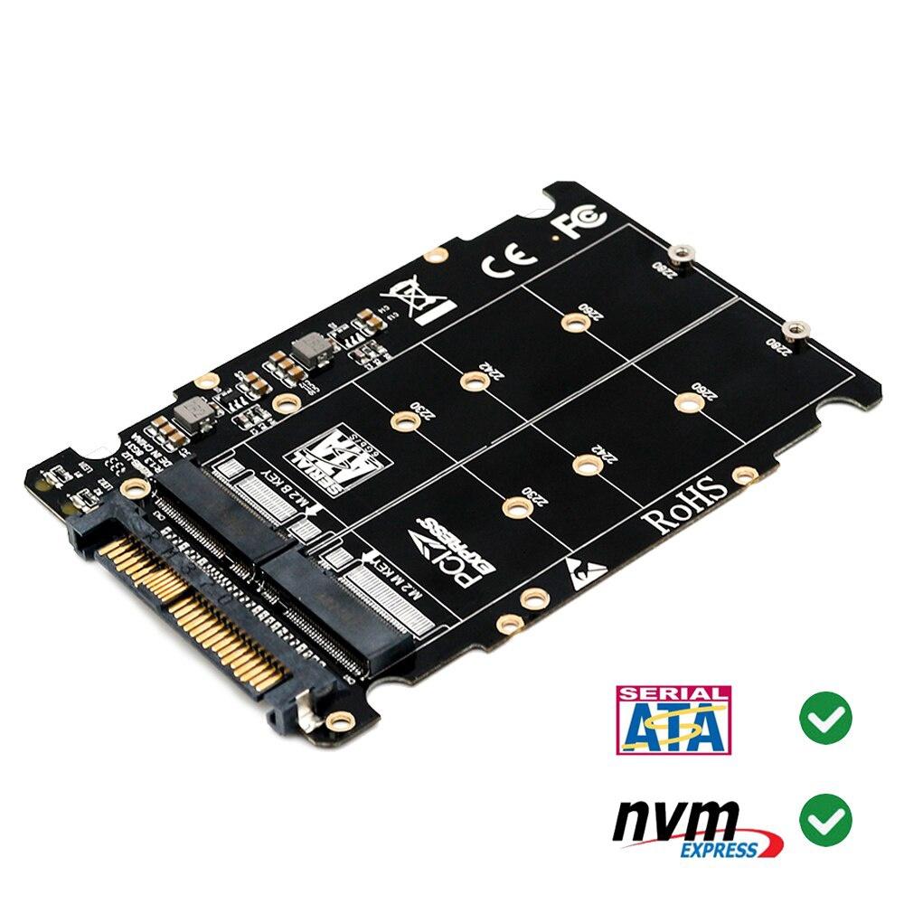 M.2 SSD To U.2 Adapter 2in1 M.2 NVMe and SATA-Bus NGFF SSD To PCI-e U.2 SFF-8639 Adapter PCIe M2 Converter for Desktop Computers