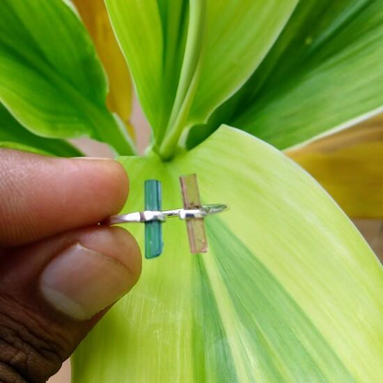 925 Sterling Silver Raw Blue- Green Tourmaline Gemstone Ring Sz 7 US  Christmas