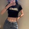 Retro American Hot Girl Short Sleeve Crop Top - Women's Summer Slimming High Waist T-Shirt