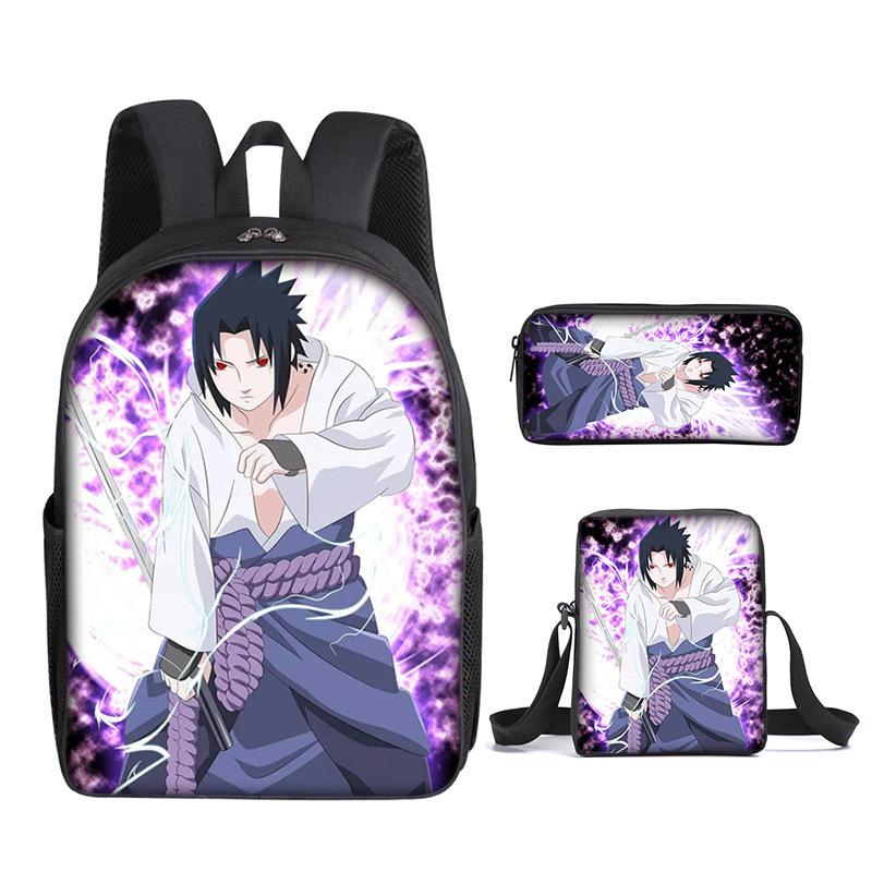 Naruto Naruto Backpack Three-Piece Set, Primary And Secondary School School Bag, Shoulder Bag, Messenger Bag, Pencil Case.