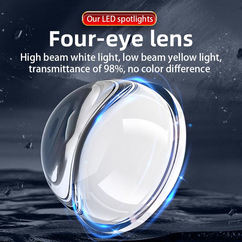 1/2Pc 4 Lens Dual Color Light Motorcycle Spotlights Led Headlights Four Eye High And Low Beam Waterproof External Driving Fog Lamp 12V