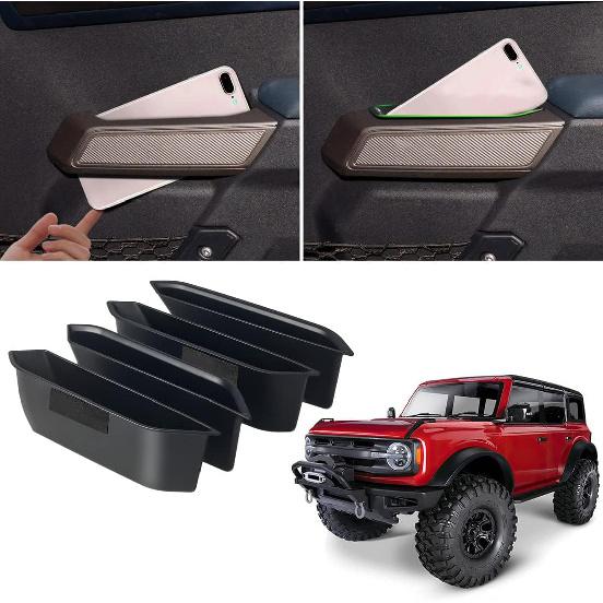 WDG Контейнер-органайзер для ручки двери Для Ford Bronco 2024 2025 Аксессуары для интерьера автомобиля, ABS Передняя и задняя боковая ручка двери Карман для телефона
