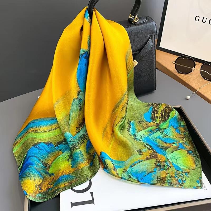 New Silk Scarf Women's Korean-Style High-Grade 70cm Square Scarf Spring and Summer Fashionable Stylish Decorative Scarf Thin Small Square Towel