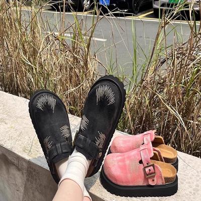 Ретро и старые баотоу шлепанцы на одной педали женские 2025 лето новые джинсовый верх мягкая подошва модные шлепанцы