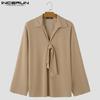 INCERUN Men Spring Long Sleeve Bow Tie Knitted Tops Lapel Loose Pullovers