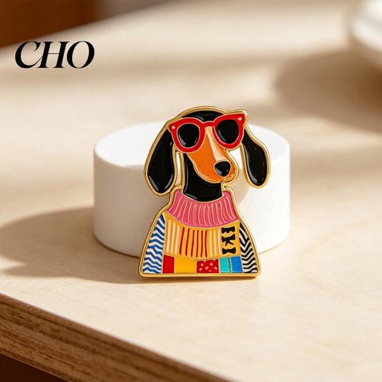 Fun Animal Pins Decorative Brooch Enamel Cartoon Dachshund Design Zinc Alloy Lapel Dog Pin Sweater Dress Suit Badge Versatile Accessory Lightweight
