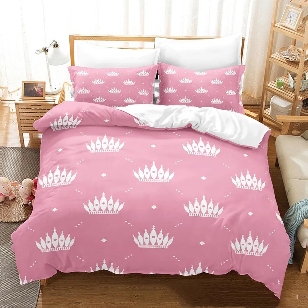 Princess Crown Bedding Sets For Girls Microfiber Duvet Cover Set Full Size ,Pink Butterfly Festival Comforter Cove Pillowcases