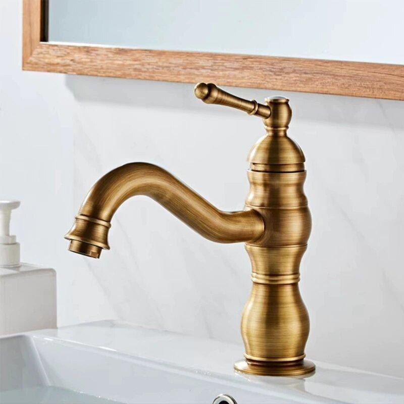Antique Brass Basin Vessel Sink Faucet Deck Mounted Single Hole Cold Hot Water Mixer Tap Bathroom Basin Faucet Mixers Taps Black