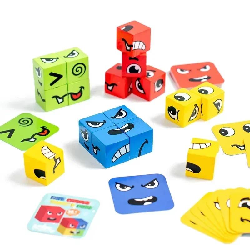 Puzzle Building Blocks Montessori Cube Children's Face Changing Expressions Building Blocks Tabletop Games Toys