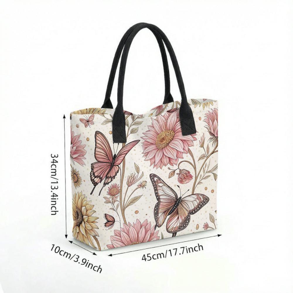 Floral Butterfly Tote Bag Fashion Casual Large Capacity Canvas Shoulder Bag for Women Daily Use