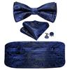 Barry.Wang Mens Cummerbund Belt and Bowtie Set Silk Pre Bow Tie Hanky Cufflink Set