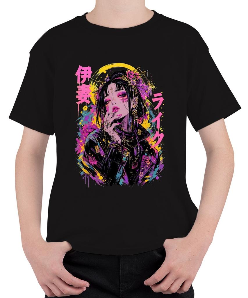Cyberpunk Geisha Japan Anime Girl Streetwear Manga Vaporwave Edgy Kids T-Shirt