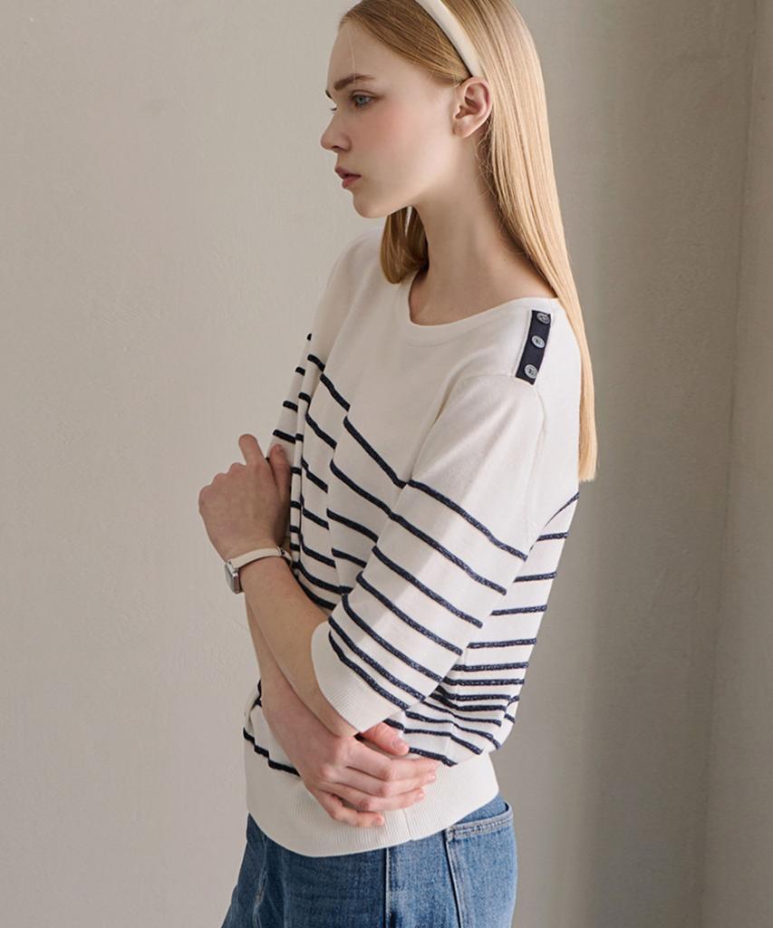 LUSIDA Roy Shoulder Button Stripe Knit_2 Colors