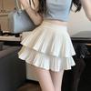 Двухэтажная юбка-тортик, плиссированная юбка, новинка лета 2023, однотонная эластичная короткая юбка с высокой талией, пышная юбка трапециевидной формы, милая