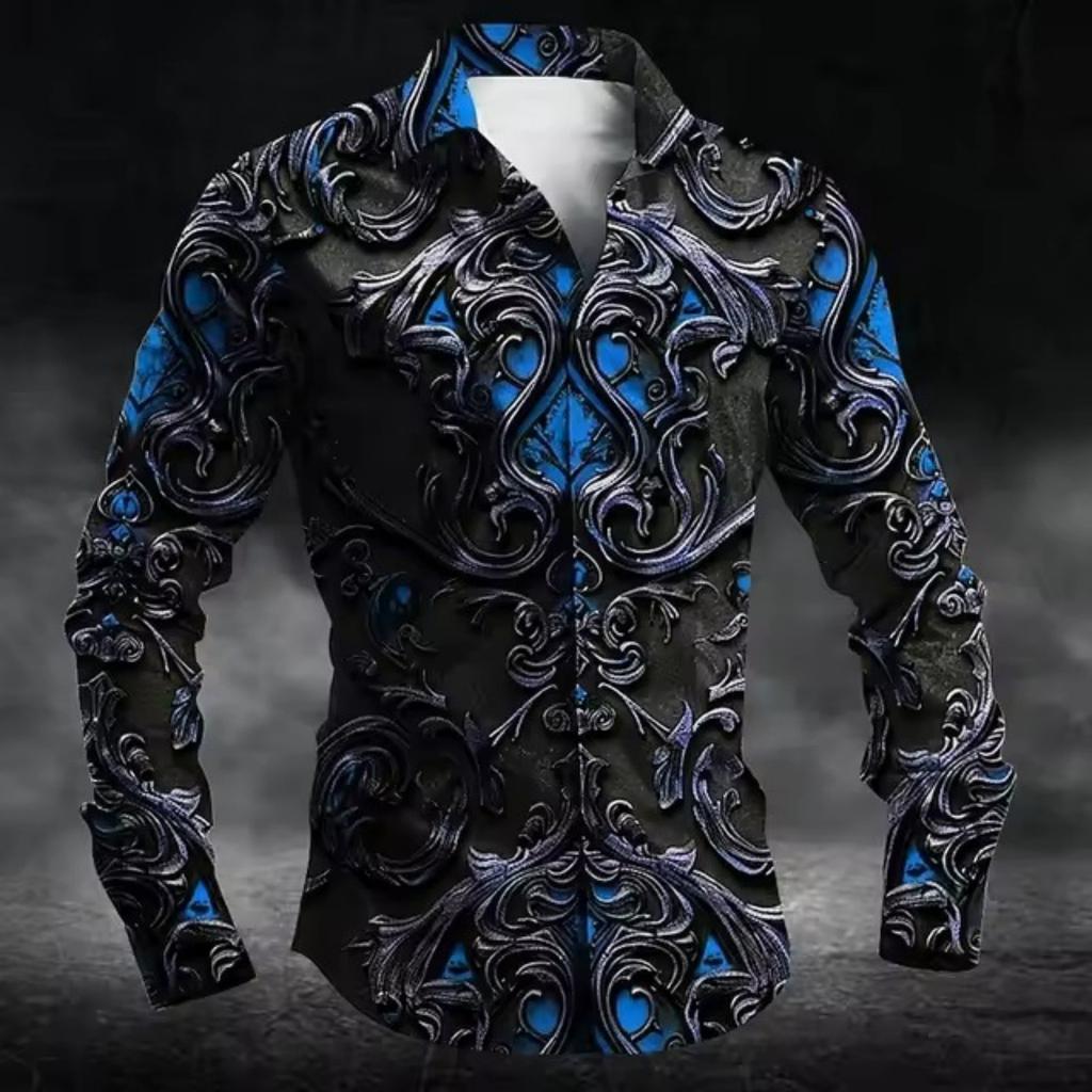 Модный must-have! Барочная нарядная рубашка с длинным рукавом, Уникальный стильный дизайн.