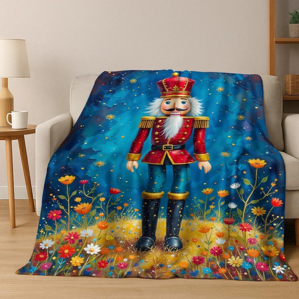 Merry Christmas Tree Nutcracker Cartoon Puppet New Year Gift Flannel Blanket,Soft Throw Blanket for Home Bedroom Bed Sofa s