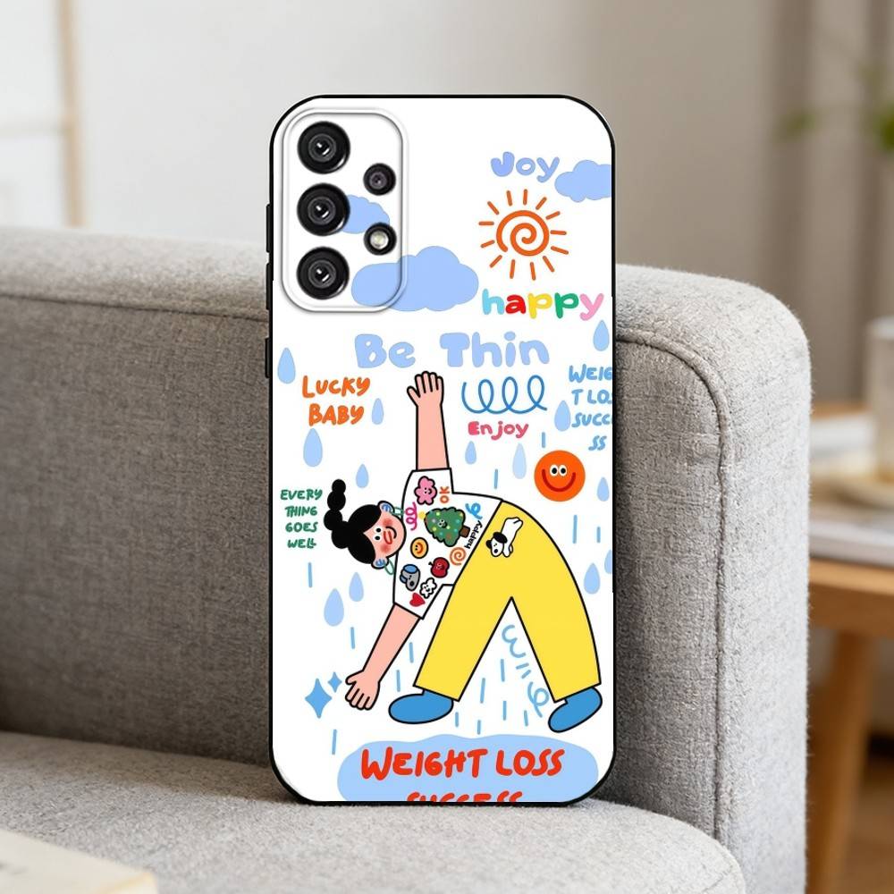 Ins Корейская смешная и счастливая девушка Чехол для телефона для Samsung S25, S24, S21, S22, S23, S30, Ultra, S20, Plus, Fe, Note, 10, 9, 5G Черный чехол