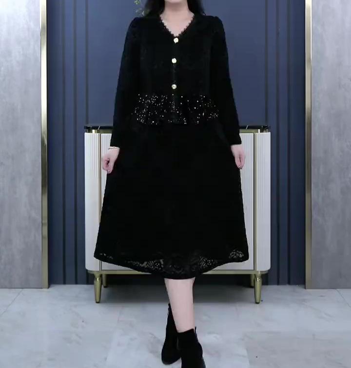 Spring Luxury Sequin Lace Velvet Embroidered Casual Dress for Plus-Size Women