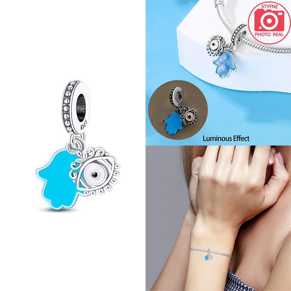 925 Silver Colorful Zircon Dream Catcher Beads Blue Devil's Eye Pendant Fit Bracelet Woman DIY Jewelry Fine Gift Making
