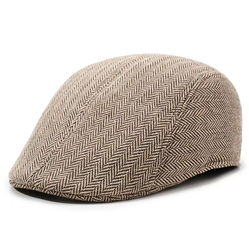 Autumn and winter new woolen herringbone plaid middle-aged and elderly men and women forward hat versatile cap newsboy hat