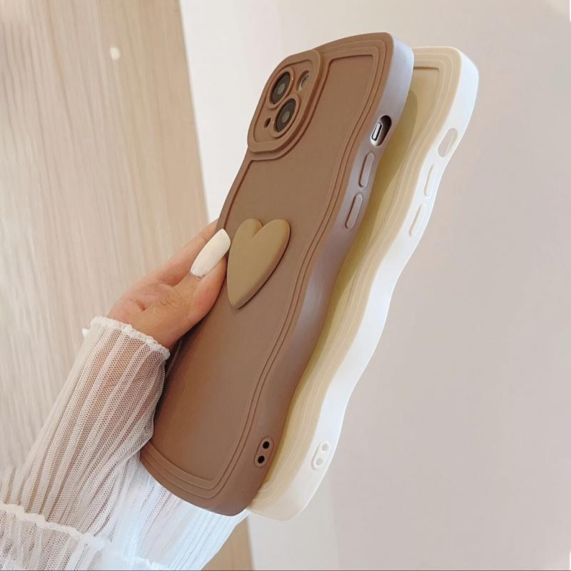 Комплект из двух предметов Однотонный Простота Чехол для телефона Для Iphone 17 16 1 14 13 Pro Max Пескоструйный TPU Трехмерное Сердце Чехол