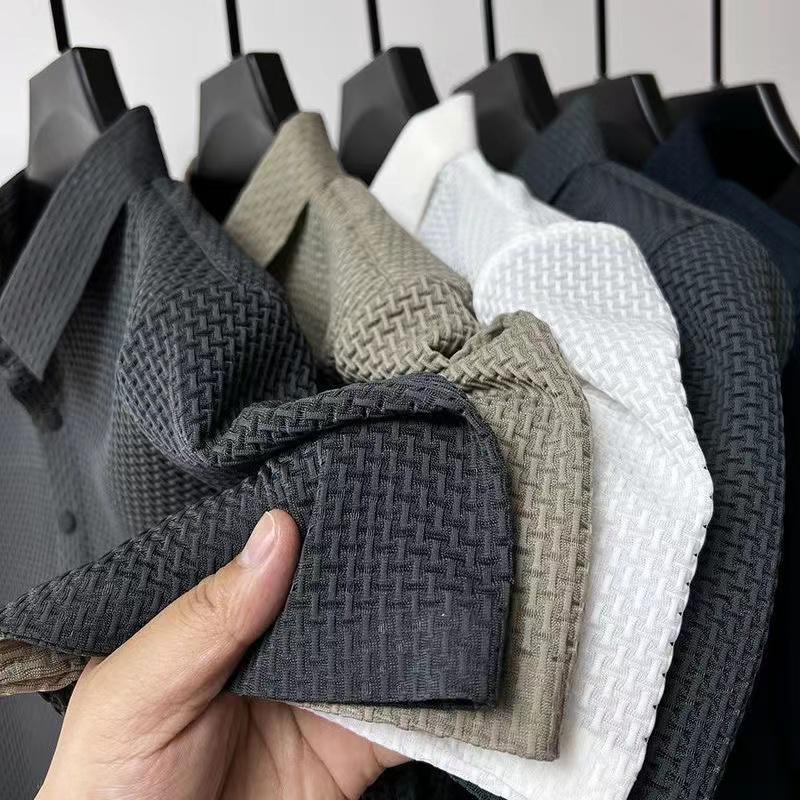 Мужская рубашка-поло в стиле business casual, с коротким рукавом, костяной цветок, однотонная, модная, дышащая, удобная, летняя, универсальная