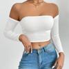Solid Off-shoulder T Shirt Basic Long Sleeve Crop Top Women T-shirt Casual Tank Top Slim Female Crop Top Fashion Tee Shirt Y2k Streetwear