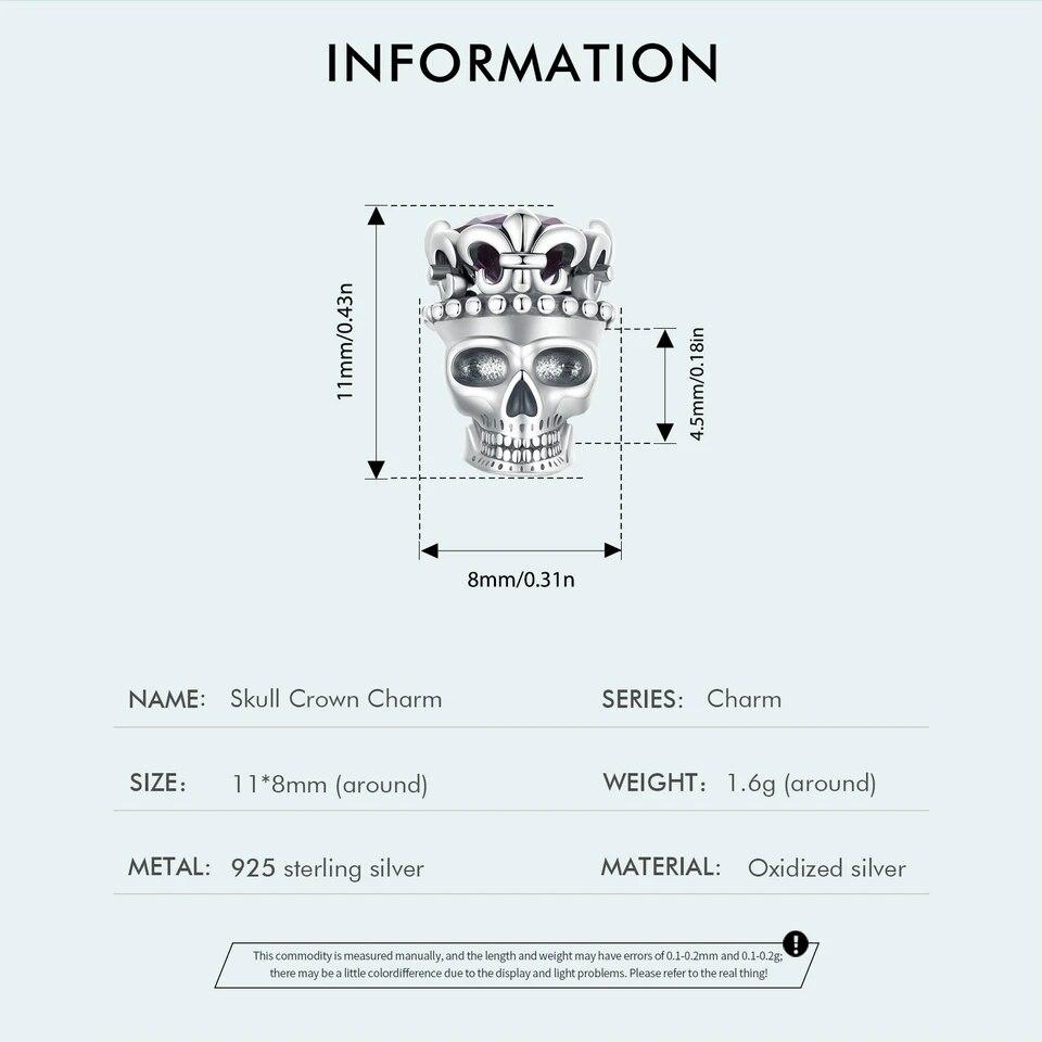 BAMOER, стерлингового серебра 925 пробы, бусины с черепом, Корона, подвески для женщин, ювелирные изделия на Хэллоуин, подарок, браслет, ожерелье, аксессуары «сделай сам»