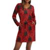 Women's Fashionable V-neck Long Sleeved Drawstring With Pocket Halloween Printed Casual Dress