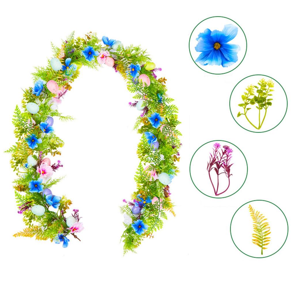 1 Pieces 6.2ft Easter Egg Garland For Mantle Spring Vine Flower Easter Garland Multi Colored Artificial Hanging Wall Decor For Easter Tree Decoration