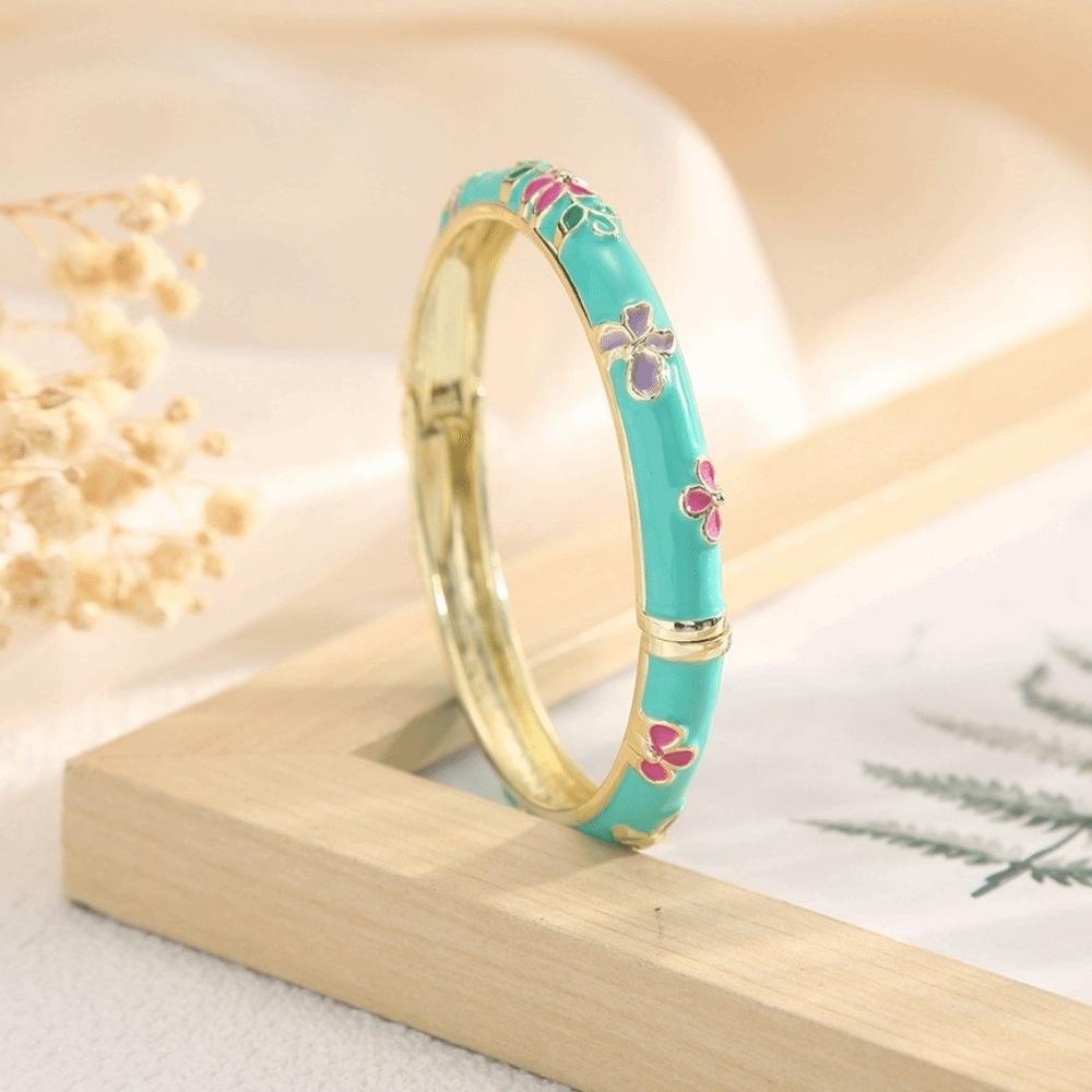 Flower Texture Cloisonne Bracelet Elegant Design Open Clamp Bangle Classic Dropped Glaze  Gifts