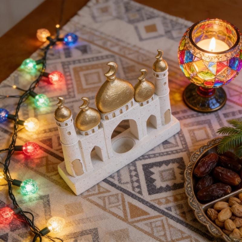 Рамадан Ид Домашние Украшения Золотой и Белый Башня Мечети Исламские Eid Mubarak Декоры Настольное Украшение Подарок для Женщин Мужчин
