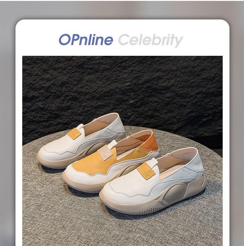 Весна 2025 г., натуральная кожа, белые туфли с круглым носком, дышащая платформа: Повседневный дизайн с мягкой подошвой Two-Wear