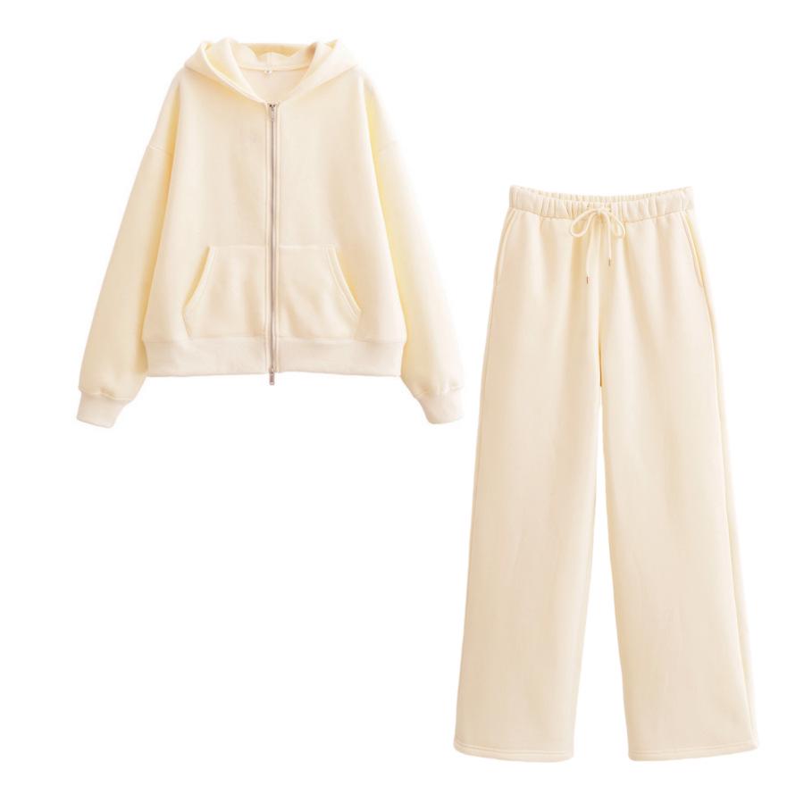 Весна 2025 Женский повседневный комплект куртка-свитшот на молнии и фланелевые брюки прямого кроя