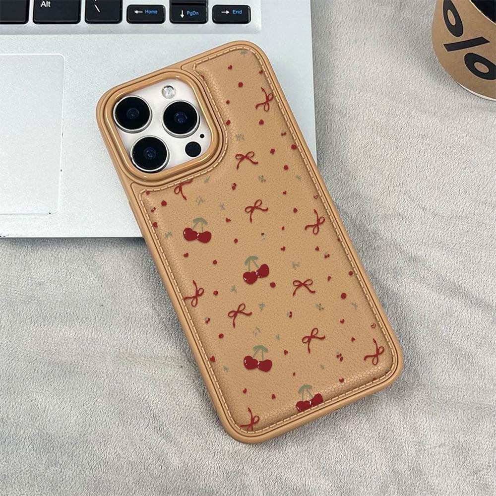 Чехол для телефона с вишней и бантом Для IPhone 17 17Air 16 15 Чехол Для IPhone 11 13 12 14 Pro Max 16 15 14 Plus Чехол Funda 17 17Air