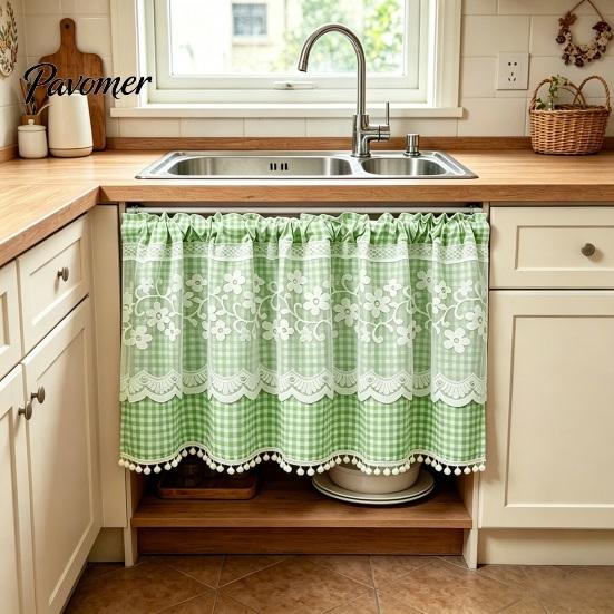 Stain Resistant Window Valance Plaid Floral Curtain, Farmhouse Valance, 1 Panel, Light Curtains Filtering Curtain with Rod Pocket for Kitchen