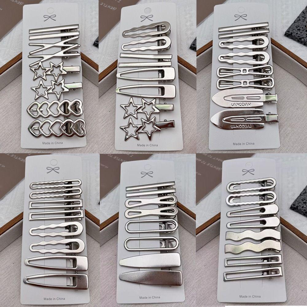 8Pcs/Set Metal Y2K Hair Clip Set Duckbill Clip Bangs Barrettes Trendy Side Clips Women Girls
