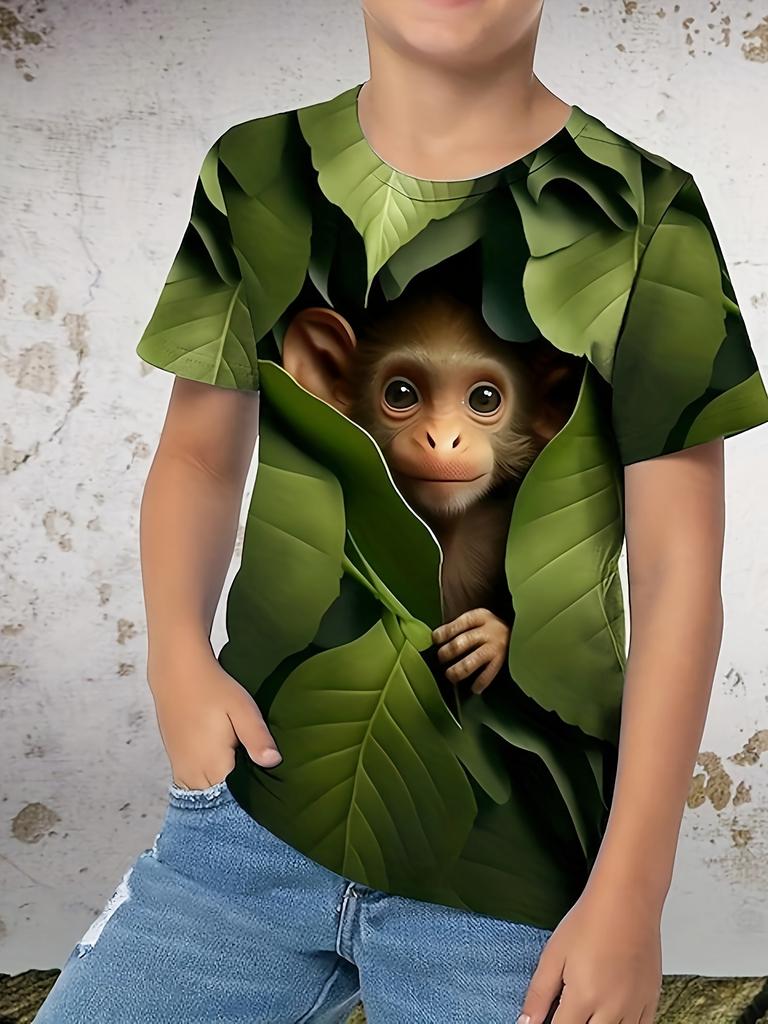 2024 New Fashion Girls Boys Creative 3d Monkey Graphic Print Tshirt Kids Casual O-Neck Short Sleeve T-Shirt Tops Clothing