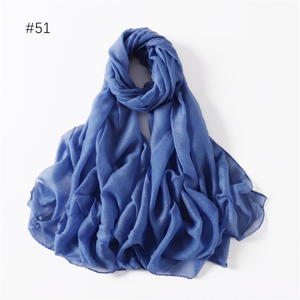 Women's Classic Bali Yarn Cotton-Linen Scarf: Breathable, Thin, Soft, Silk-Like, Solid Color.