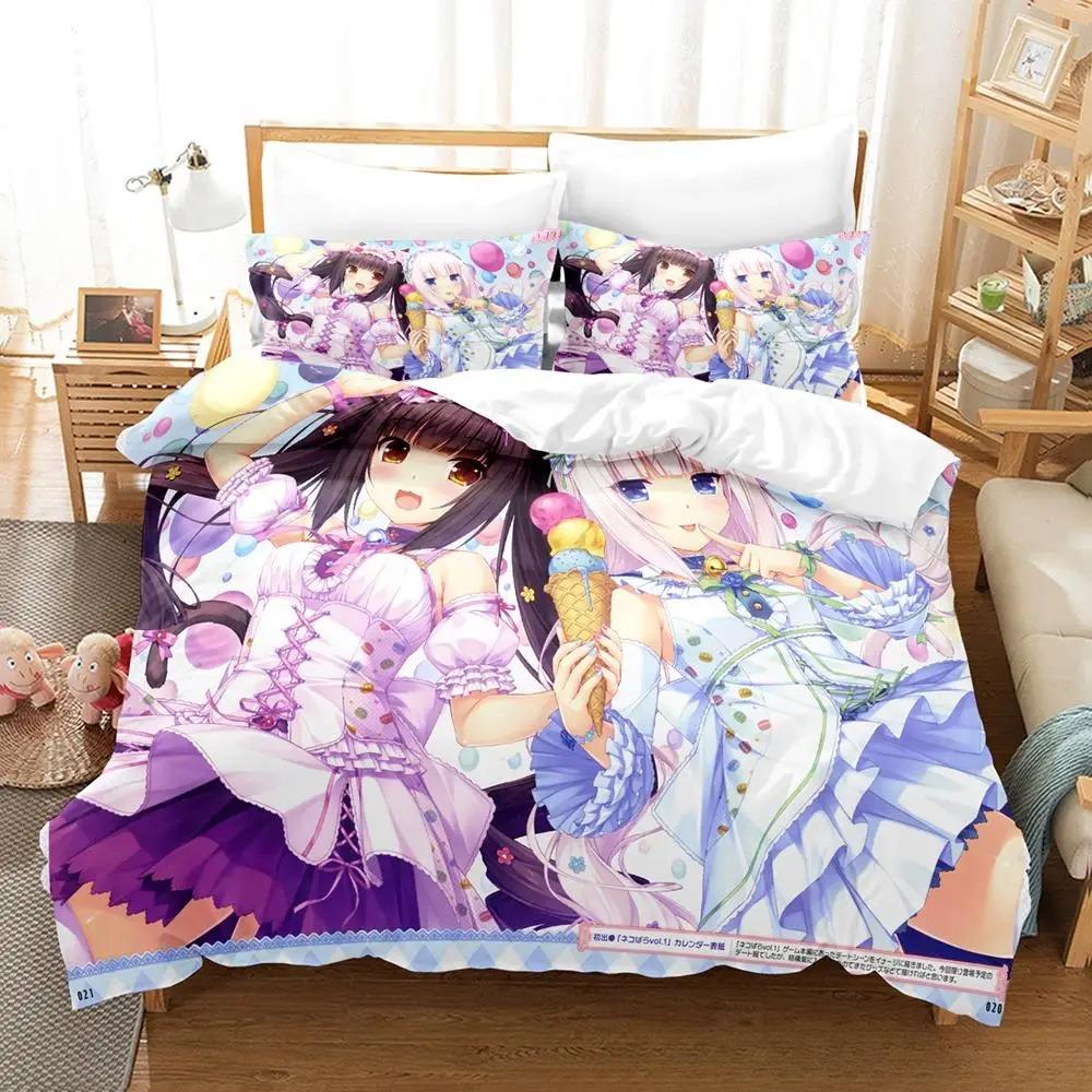 Каваий комплект постельного белья Nekopara Односпальный Полуторный Двуспальный Кинг-сайз Комплект для кровати Взрослый Детский Спальня Комплекты пододеяльников Аниме постельное белье Кровать