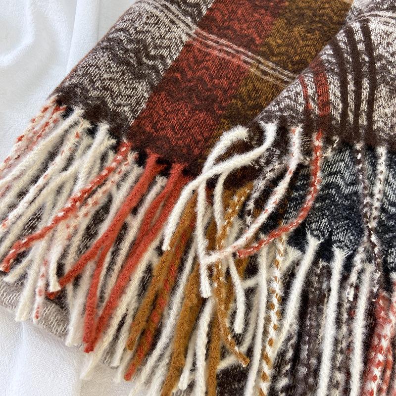 Scarf For Women, Autumn And Winter, High-End Feeling, Imitation Cashmere Plaid Tassel Shawl, Student Thick And Warm Scarf