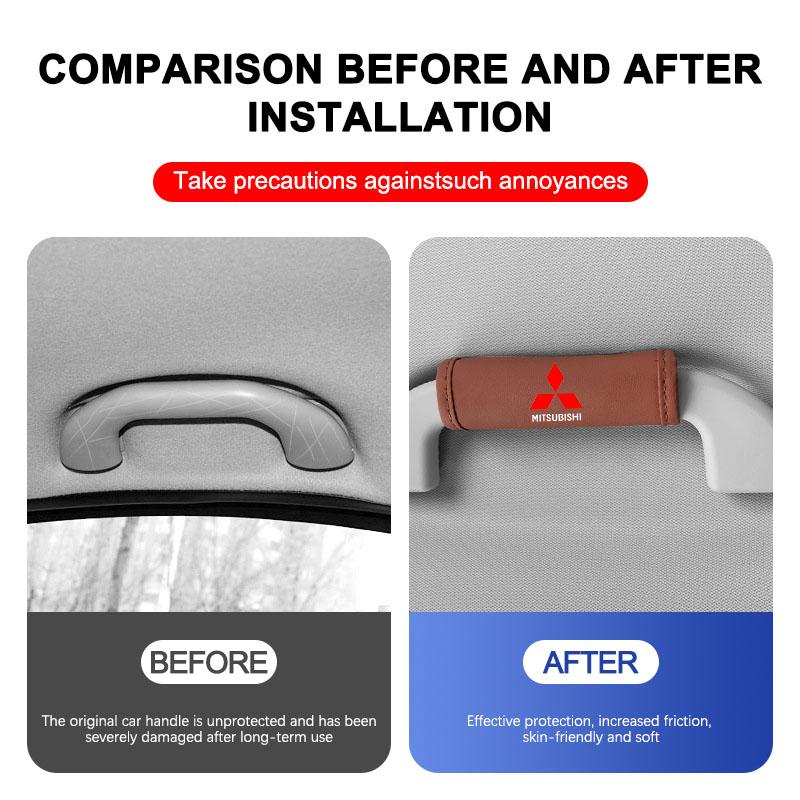 1/2Pcs PU Leather Roof Handle Anti-scratch Protector Case Caps For Mitsubishi ralliart Lancer 9 10 ASX Outlander Pajero L200