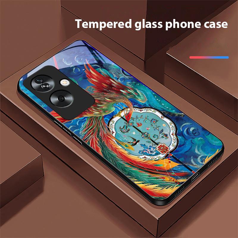 Золотой Феникс Для Oppo A79 5G 58 78 74 60 4G Reno 11F Realme GT 6 11 Note 50 10 C55 X2 Закаленное Стекло Черный Чехол для Телефона
