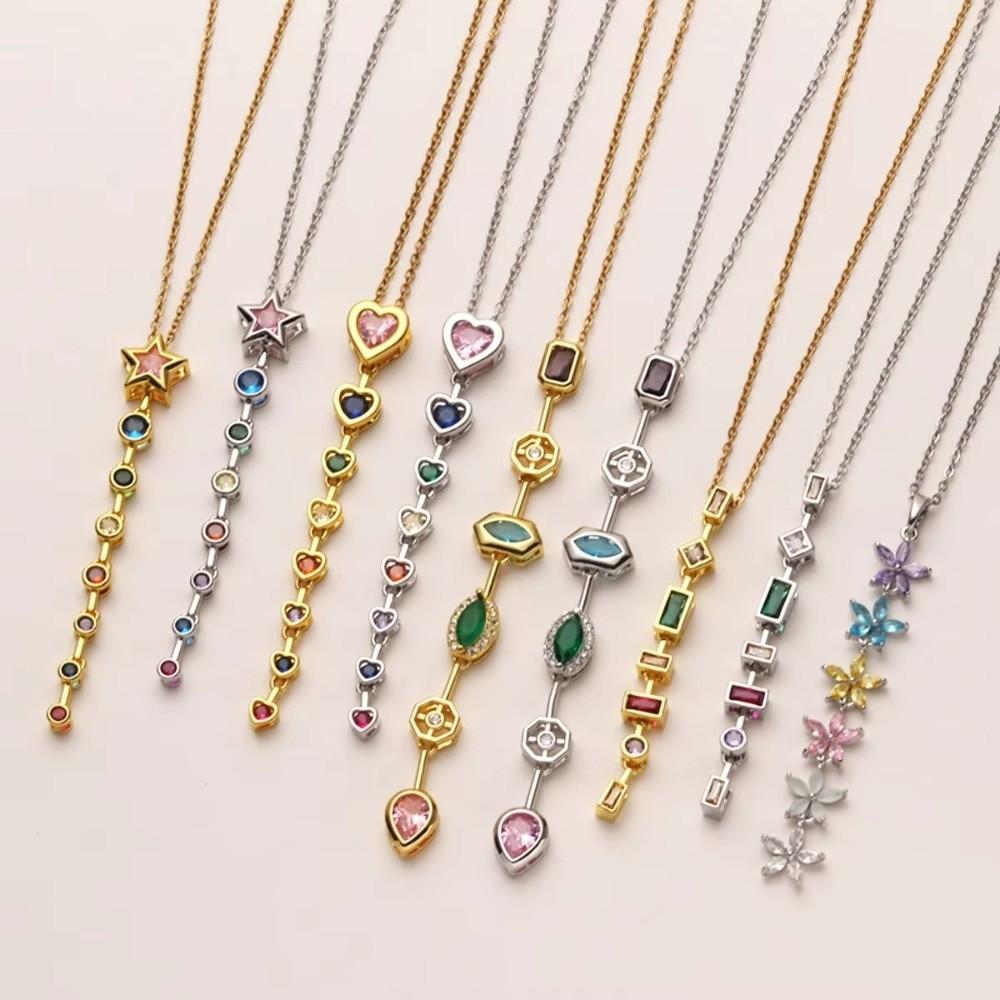 Luxury Pendant Collarbone Chain Colorful Zircon Long Tassel Necklace Jewelry Accessories