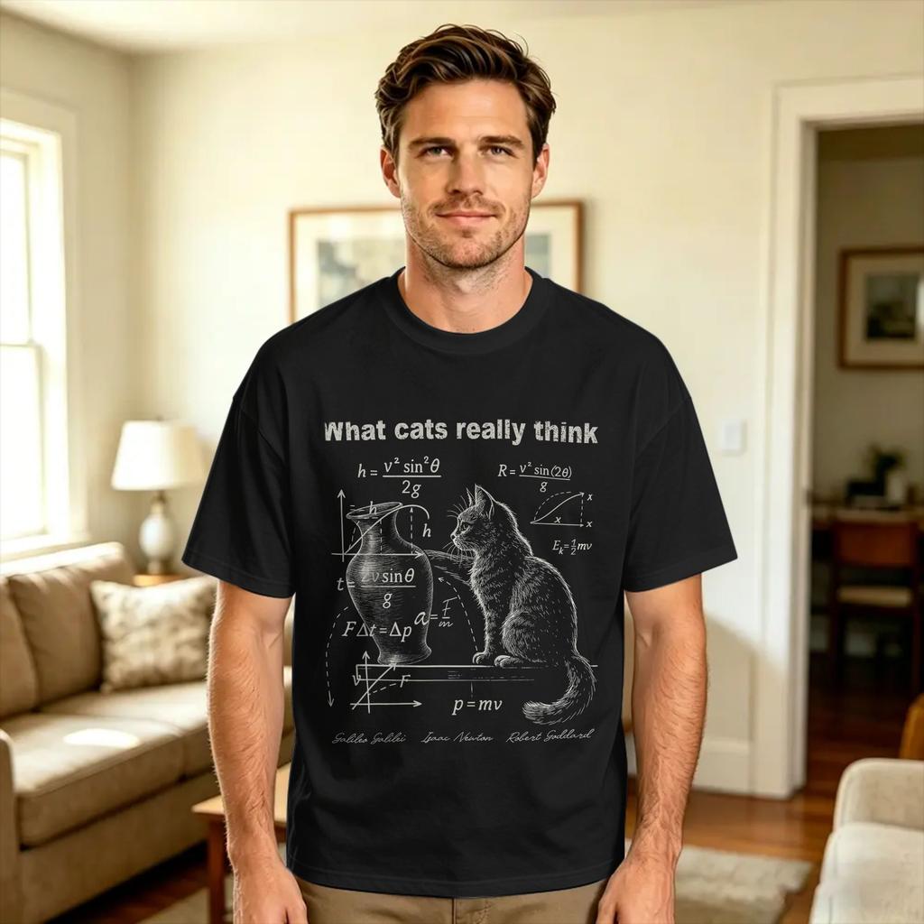 Streetwear Tshirt Summer Funny Cat Physics Math Humor What Cats Really Think Hippie Tshirts Pure Cotton Tshirt For Unisexs