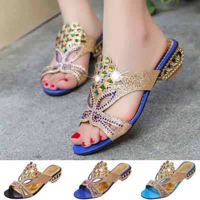 Женские модные повседневные полые сандалии с кристаллами, уличные тапочки