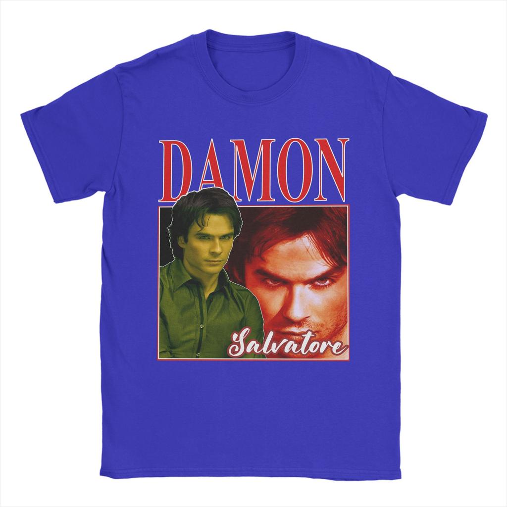 Унисекс с Damon Salvatore Футболки Дневники Вампира Ian Somerhalder 100% Хлопок Одежда С Коротким Рукавом Круглый Вырез Футболки TShirts